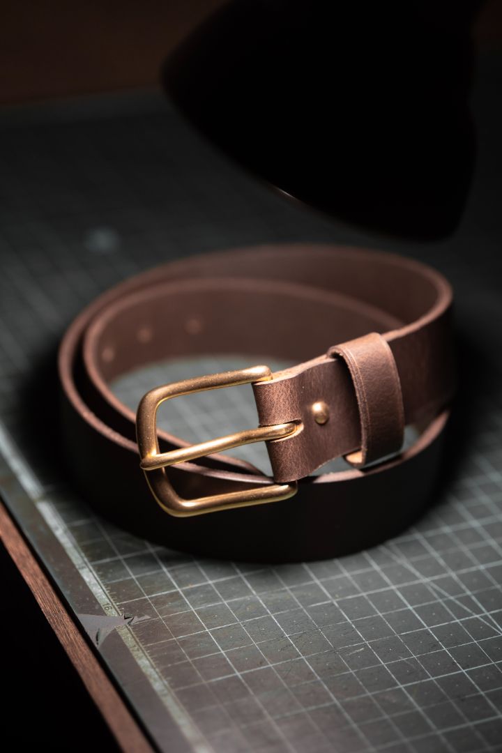 Wren Indian handmade full-grain leather belt with solid brass hardware in brown