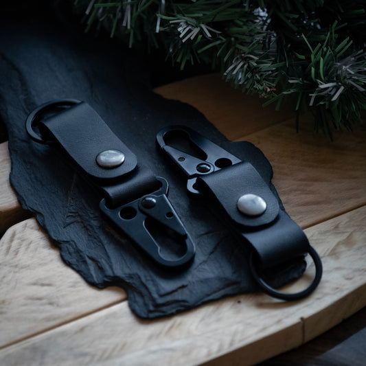 Wren Indian handmade leather black tactical keychain with snap hook 